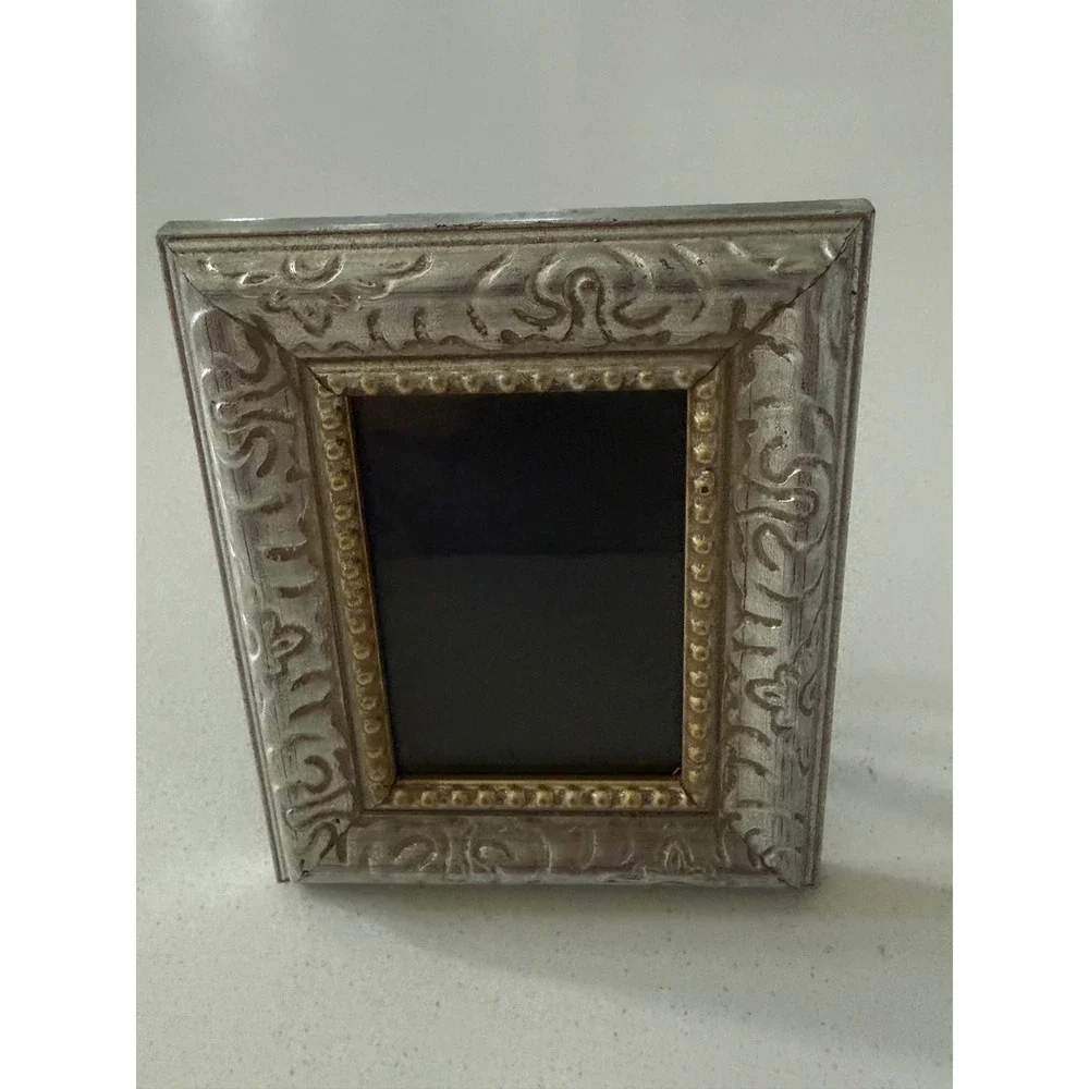 Vtg The Weston Gallery Ornate Silver Gold Beaded Scroll Picture Frame Tabletop